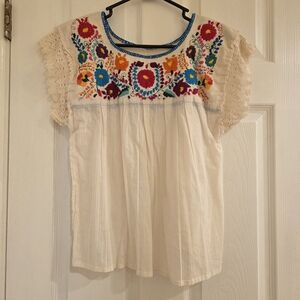 Embroidered Floral Cream Top From Mexico